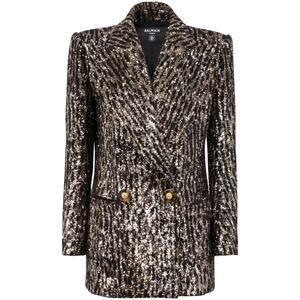 Balmain Blazer 40/US 8/ M Gold Sequin Peak Lapel Double-Breasted NWT $3995